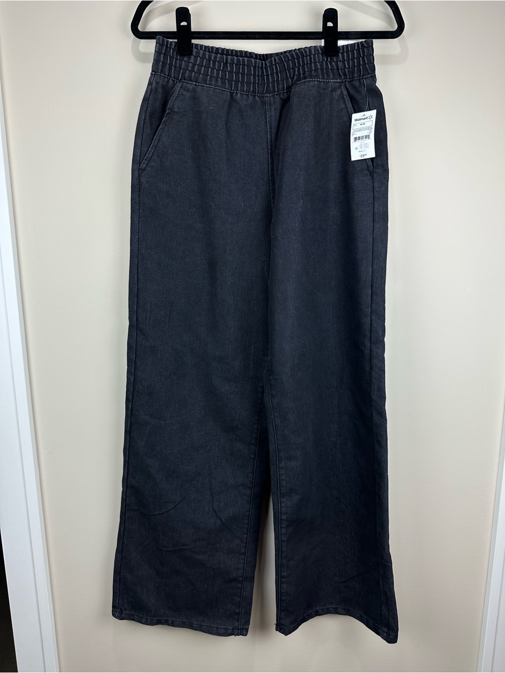NWT Wide Leg Black Pull On Jeans Elastic High Waist Baggy Relaxed Walmart Pants